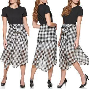 Julian Jordan Black White Checkered Skirt Asymmetrical 2